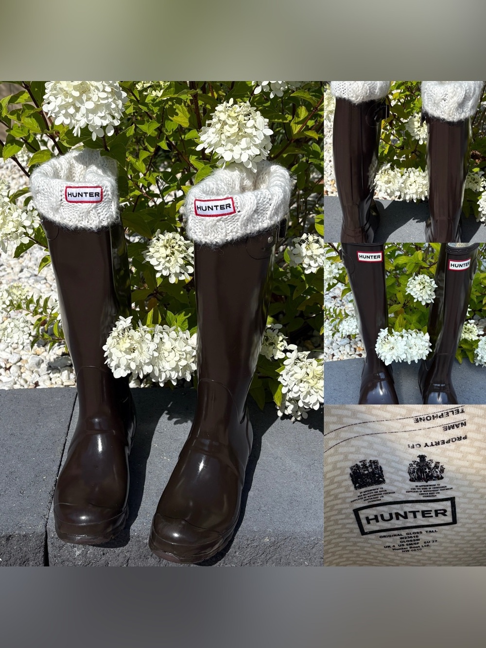 Hunter Gloss Knee-High Rain Boots with White Boot Socks
